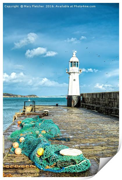 Nets and Lighthouse Print by Mary Fletcher