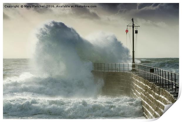 Wave at Porthleven Print by Mary Fletcher