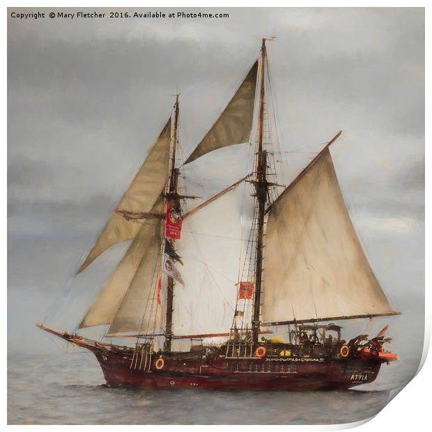 Atyla tall ship Print by Mary Fletcher