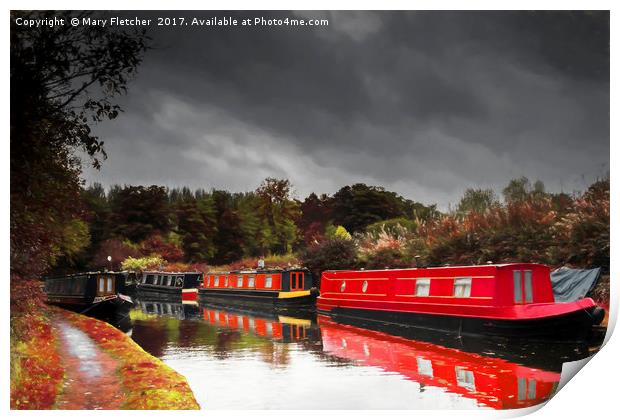  Canal Boats inAutumn Print by Mary Fletcher