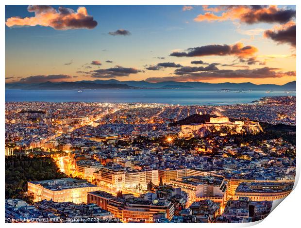 Athens after sunset, Greece Print by Constantinos Iliopoulos