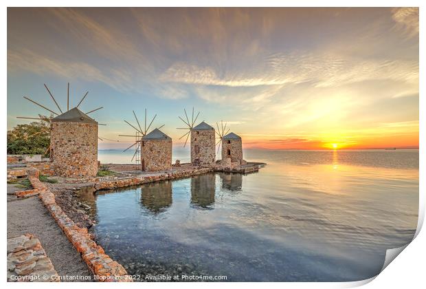 Sunrise at the windmills in Chios, Greece Print by Constantinos Iliopoulos