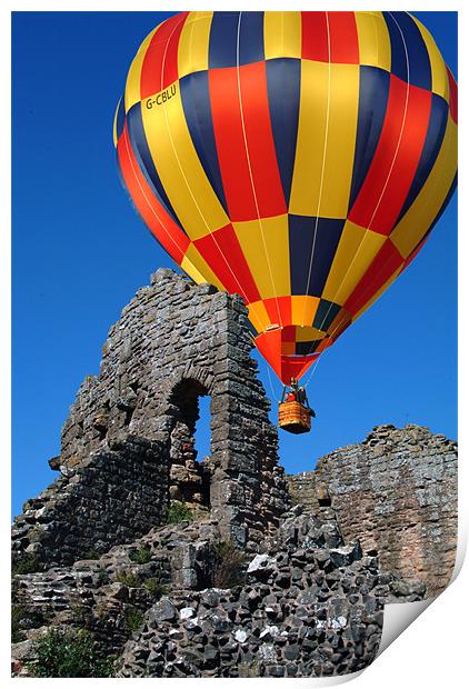 Balloon over Caldicot Castle Print by Peter Cope