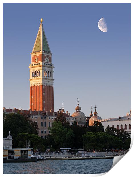 Moon over St Marks Print by Peter Cope