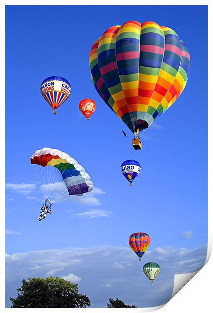 Balloons and Parachutist Print by Peter Cope