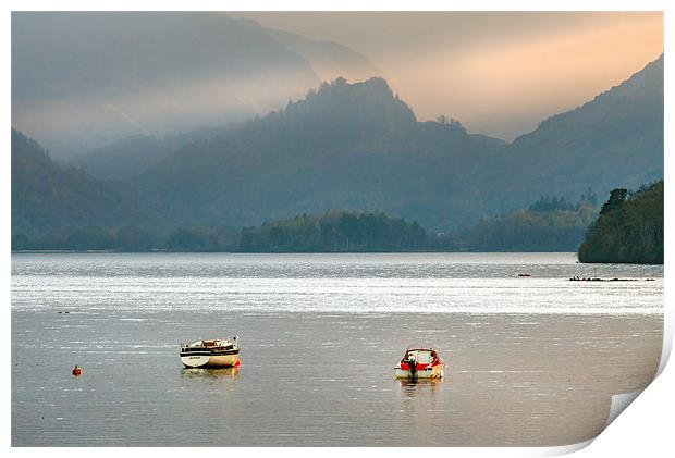 Caught in the light on Derwentwater. Print by Ian Duffield