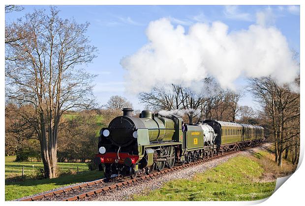 Southern local steam train in Sussex. Print by Ian Duffield
