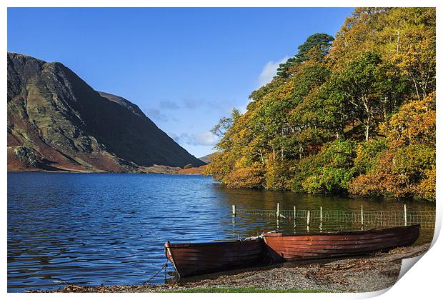  Boats moored at Crummock Water Print by Ian Duffield