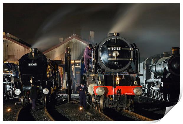 Steam locomotives receive attention on shed at ni Print by Ian Duffield