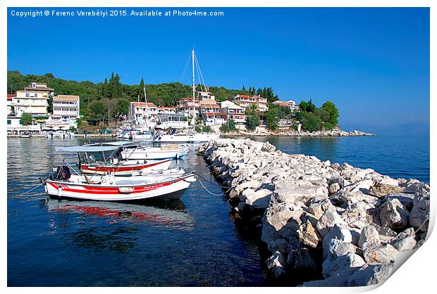  Kassiopi port     Print by Ferenc Verebélyi