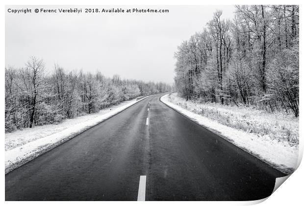 frozen road   Print by Ferenc Verebélyi