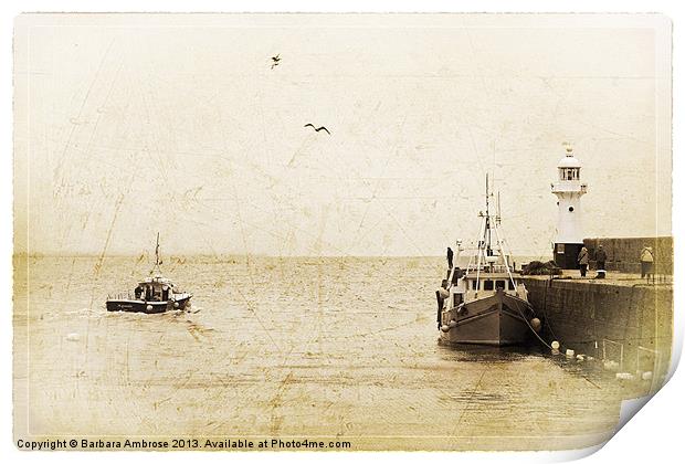 Mevagissey harbour postcard Print by Barbara Ambrose