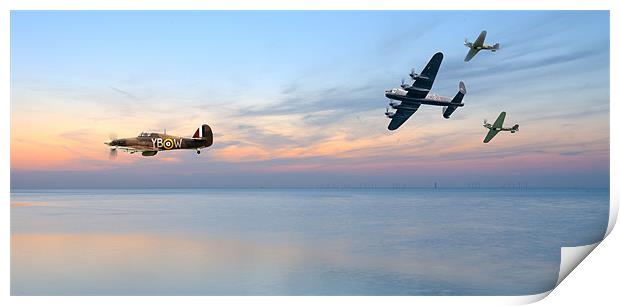 Lancaster  Hurricane Spitfire Sunset Print by Robert  Radford