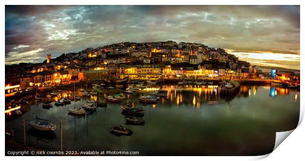 Brixham Harbour at night Print by nick coombs