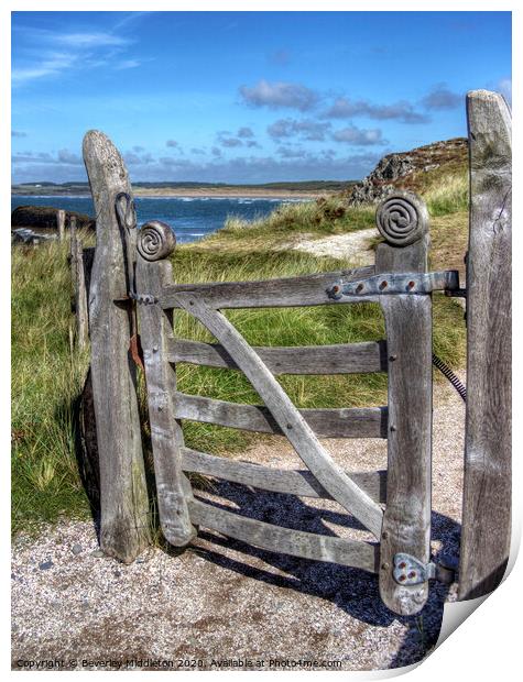 celtic gate on Anglesey Print by Beverley Middleton