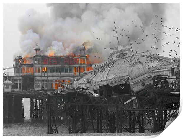 West Pier Fire Print by Terry Busby