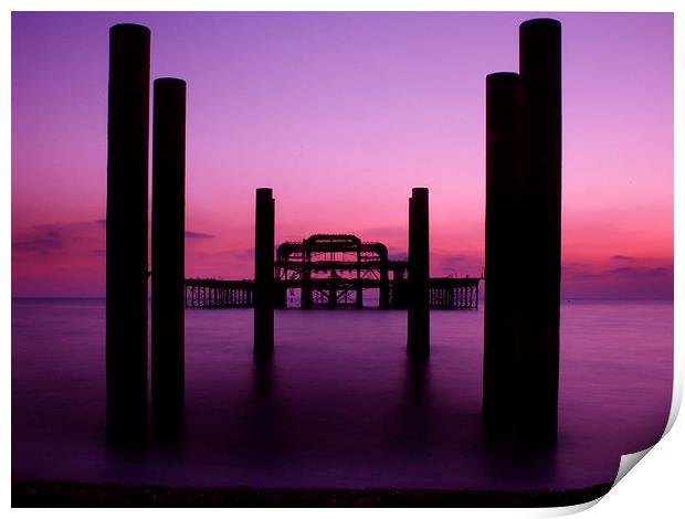 West Pier sunset 2 Print by Terry Busby