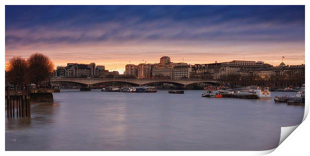 Sunset Over Waterloo Bridge Print by Steve Wilcox