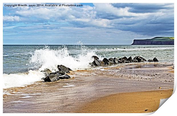 Breaking Waves on Marske Beach Print by keith sayer