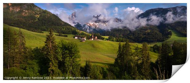 Santa Maddalena - Valley Val di Funes - Dolomites - Panorama 1 Print by Jenny Rainbow