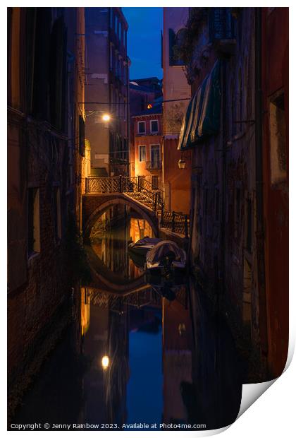 Night Magic of Venice - Ponte Storto 2 Print by Jenny Rainbow