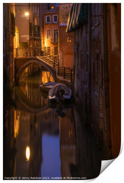 Night Magic of Venice - Ponte Storto 4 Print by Jenny Rainbow