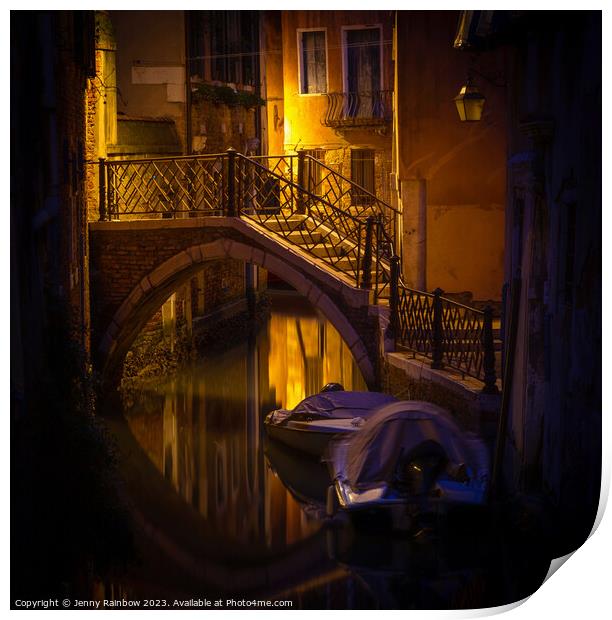 Night Magic of Venice - Ponte Storto Print by Jenny Rainbow