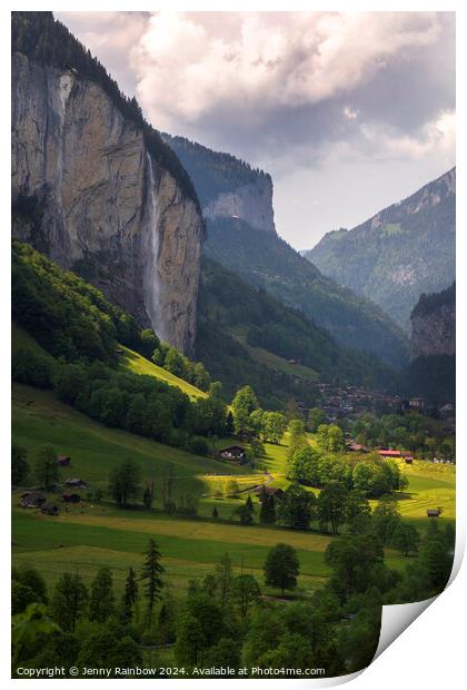 Lauterbrunnen Valley - Staubach Waterfall - Switzerland Print by Jenny Rainbow