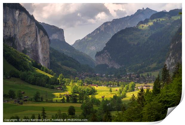 Lauterbrunnen Valley - Staubach Waterfall - Switzerland Print by Jenny Rainbow