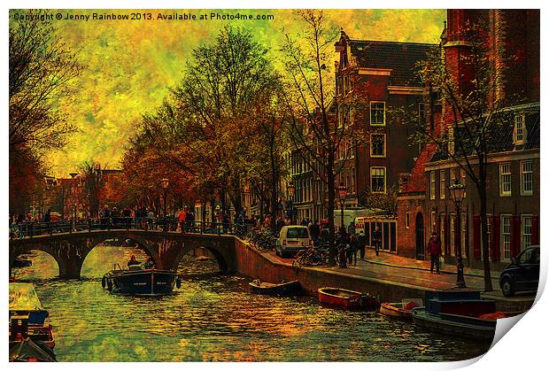 I AMsterdam. Vintage Amsterdam in Golden Light Print by Jenny Rainbow