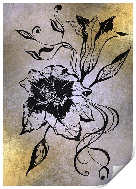 Lily Elegance. Golden  Print by Jenny Rainbow