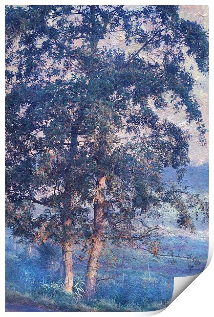  Blue Trees. Monet Style  Print by Jenny Rainbow