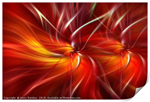 Orange red dynamic abstract. Concept Passionate Hearts Print by Jenny Rainbow