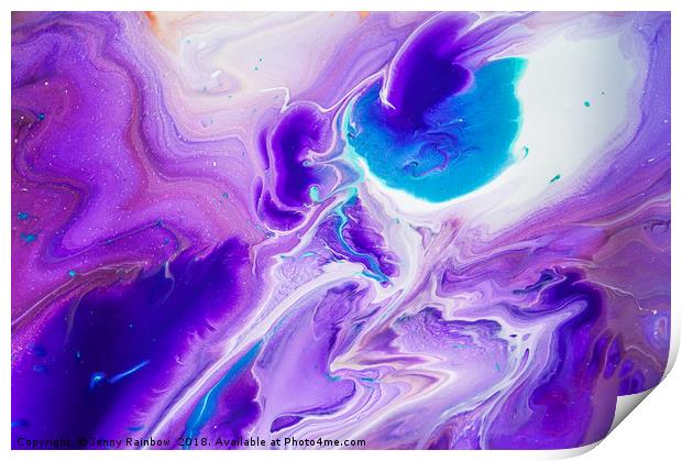 Turquoise and Purple Flow Streams. Abstract Fluid  Print by Jenny Rainbow