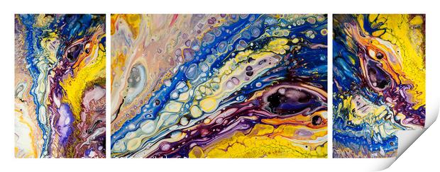 Rainbow Feathers Triptych. Fluid Acrylic Painting Print by Jenny Rainbow