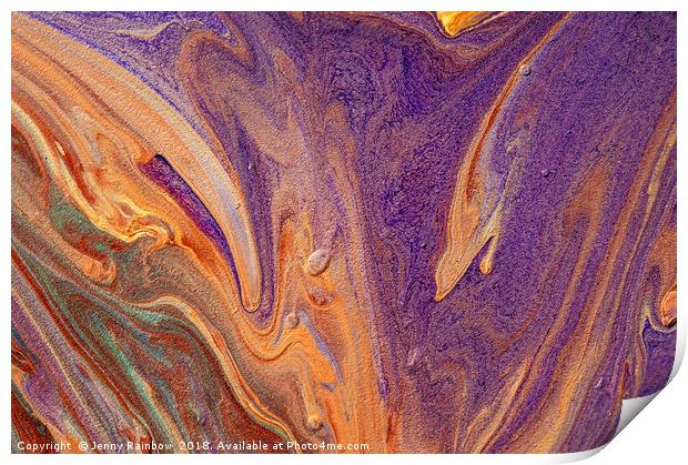 Purple Vibrations. Acrylic Fluid Paints Print by Jenny Rainbow
