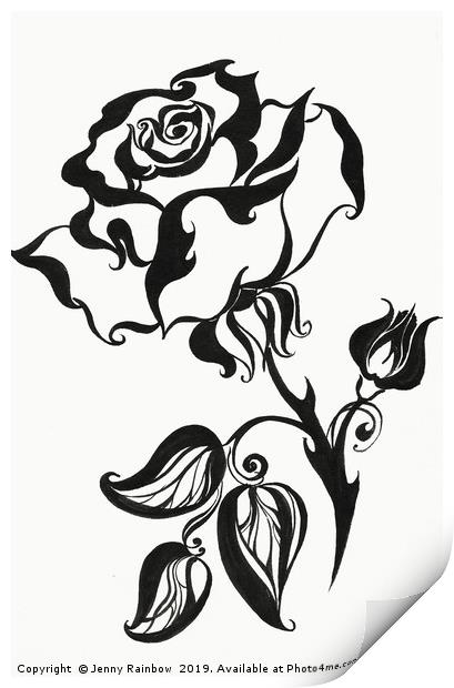 Ink Drawing Chinese Rose Print by Jenny Rainbow