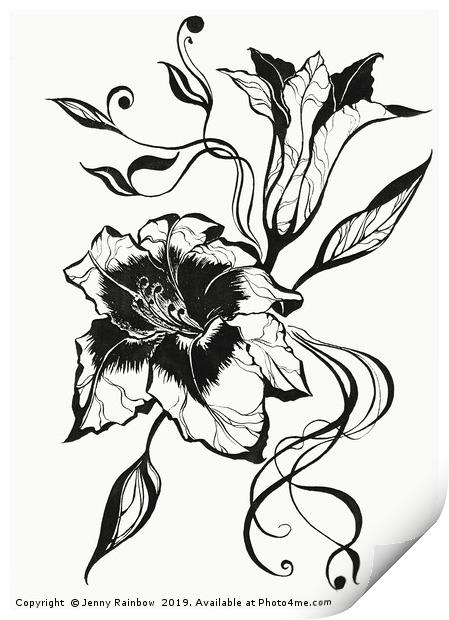 Ink Drawing Lily Elegance Print by Jenny Rainbow