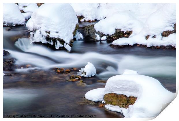 Winter Stream with Snowy Islands 2 Print by Jenny Rainbow