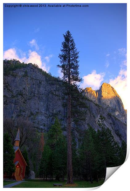 Yosemite Valley Chapel at Sunset Print by chris wood