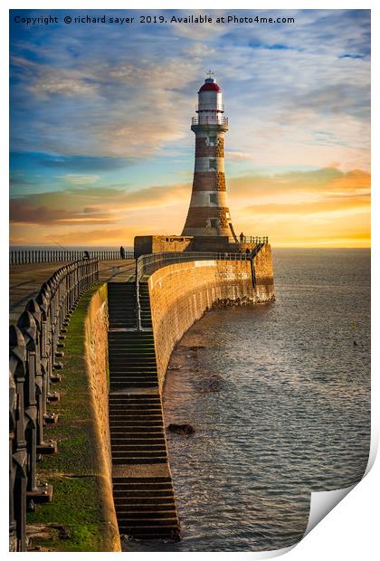 Sunset Fishing at Roker Lighthouse Print by richard sayer