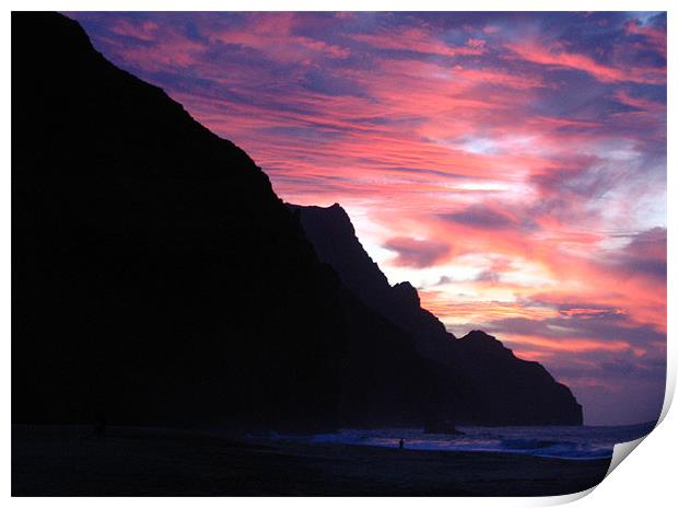 Kalalau Beach, Hawaii, Sunset Print by Jay Huckins