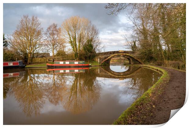 Canal Reflections near the stone bridge Print by Gary Kenyon