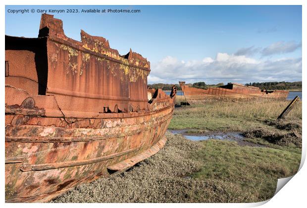 Two rusty abandoned fishing boats  Print by Gary Kenyon