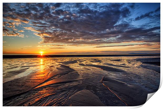 Sunset on Cleveleys Beach Print by Gary Kenyon