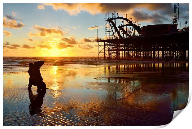Sunset Photographer At South Pier Blackpool Print by Gary Kenyon