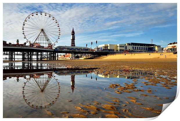 Blackpool Beach Reflections Print by Gary Kenyon