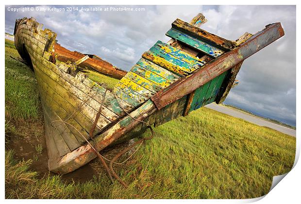  Leaning Wreck On The Banks River Wyre Print by Gary Kenyon