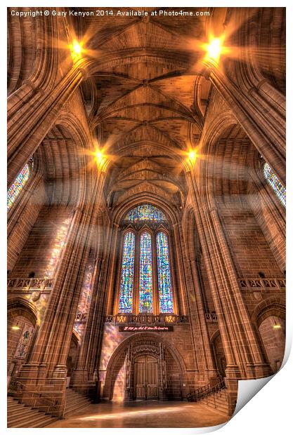  Light shines in the Liverpool Cathedral Print by Gary Kenyon