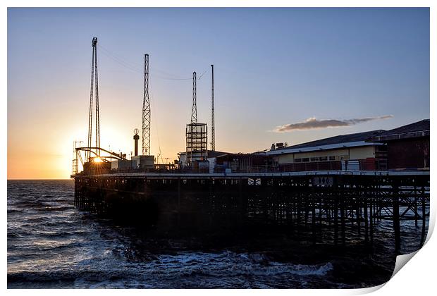 South Pier Sunset Blackpool Print by Gary Kenyon